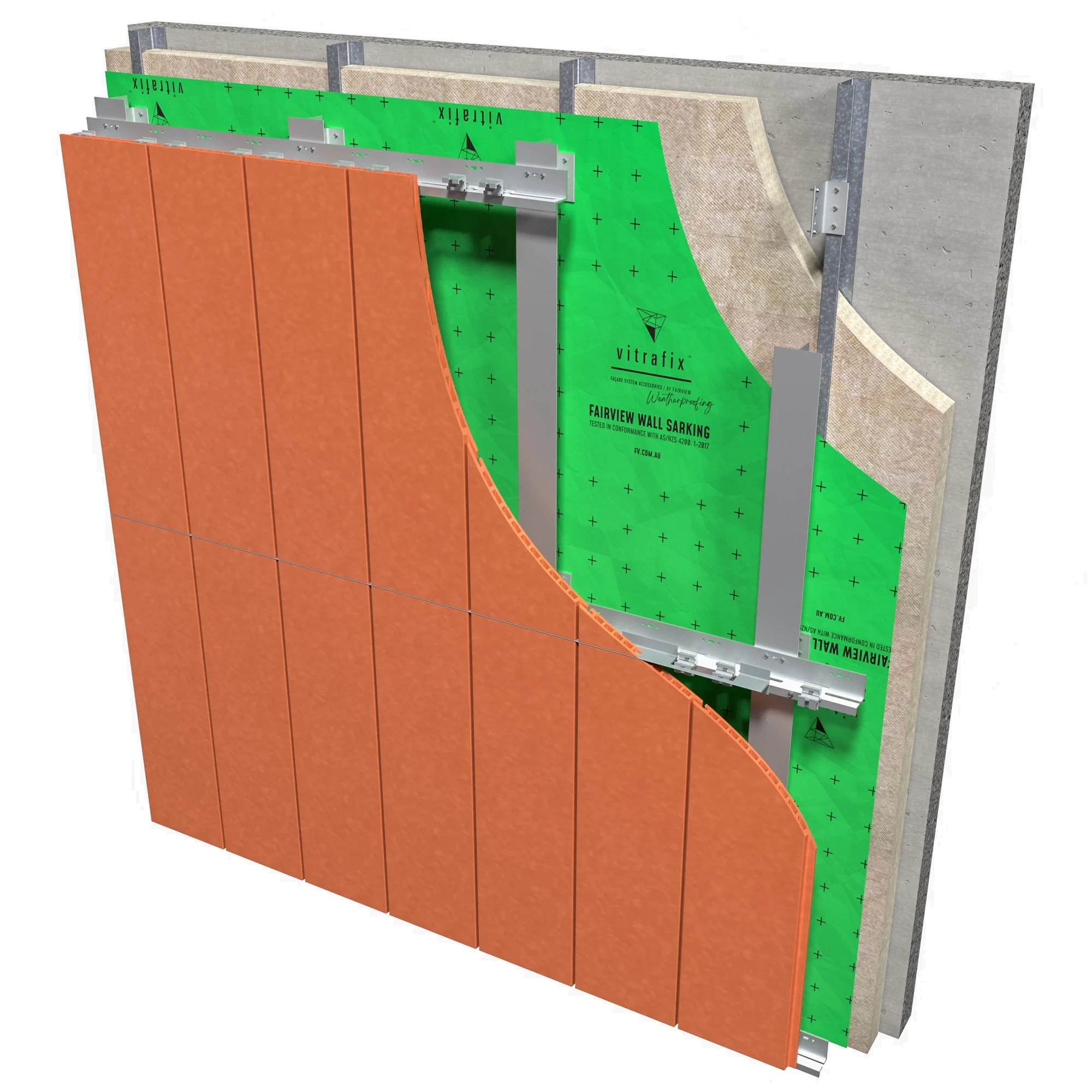 Technical diagram of the Clayton terracotta cladding facade system