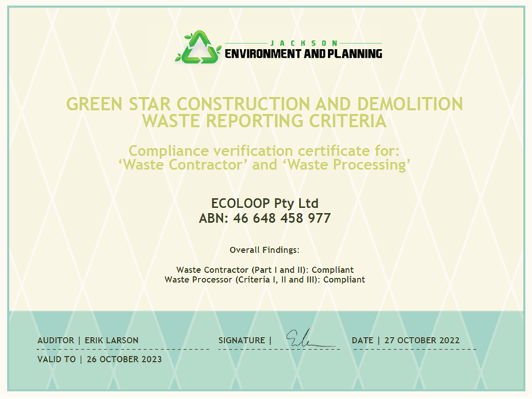 Green Star Certificate Ecoloop