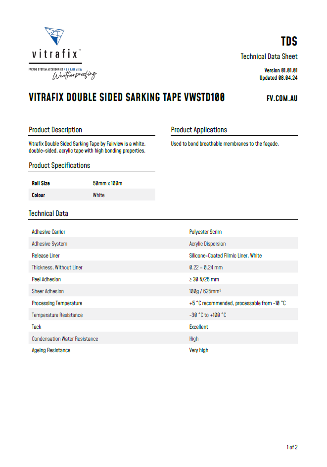 Vitrafix Double Sided Sarking Tape Technical Data Sheet Title