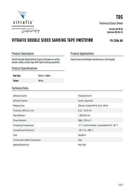 Vitrafix Double Sided Sarking Tape Technical Data Sheet Title