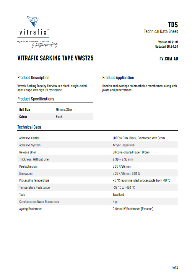 Vitrafix Sarking Tape Technical Data Sheet Title